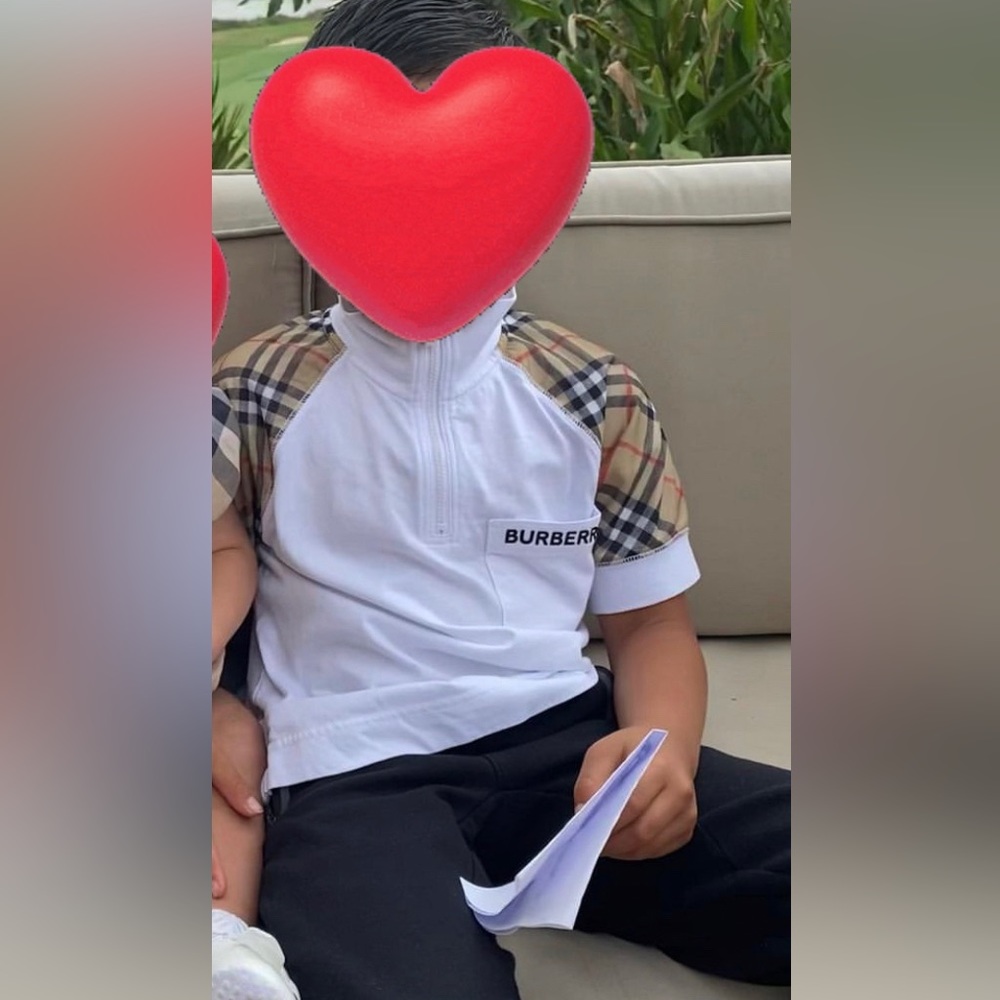 Burberry White Tee with Classic Check Sleeves